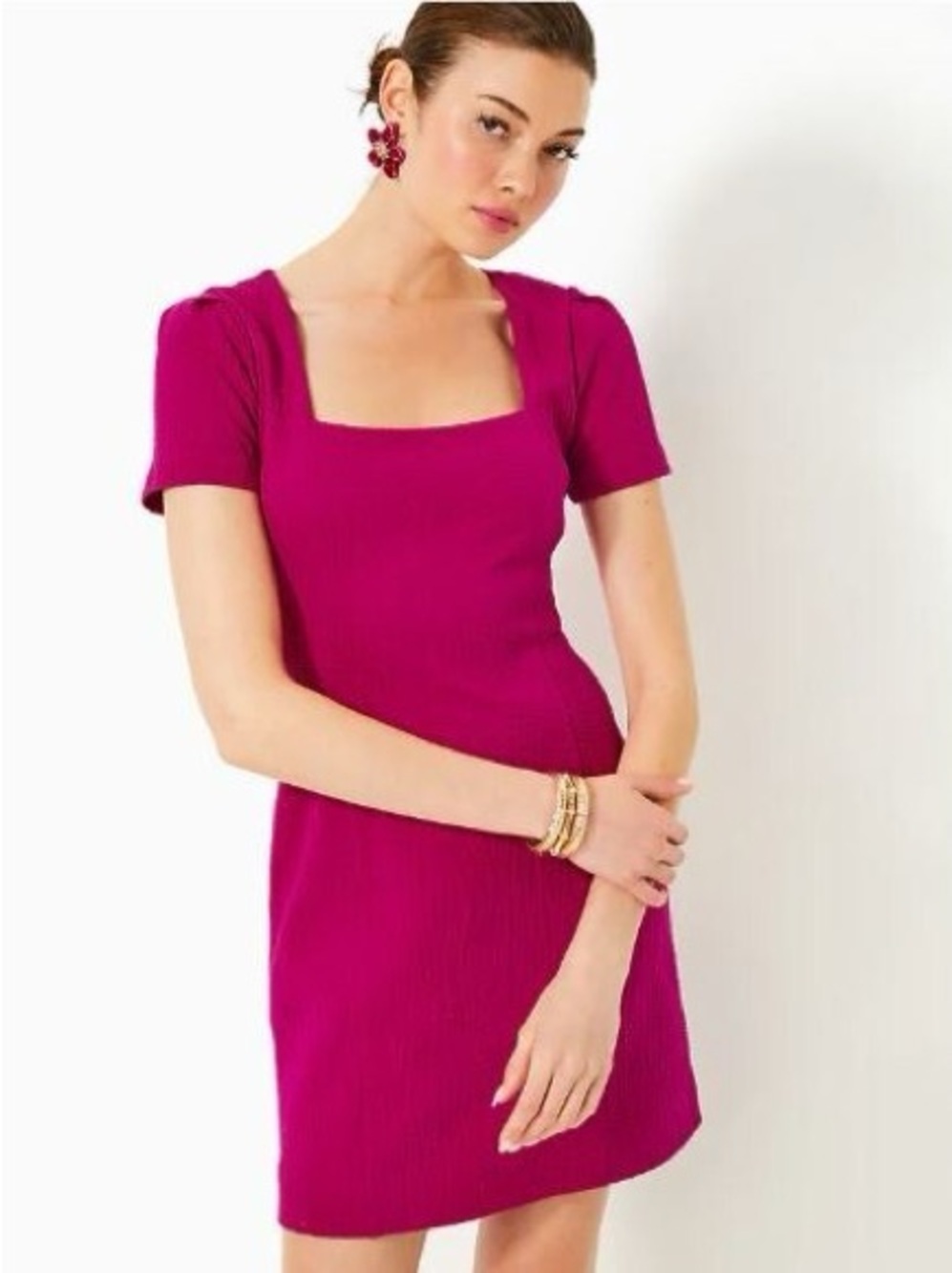 Lilly Pulitzer Brinley Stretch Shift Wavy Jacquard Mystique Pink Dress Size L - Picture 10 of 15